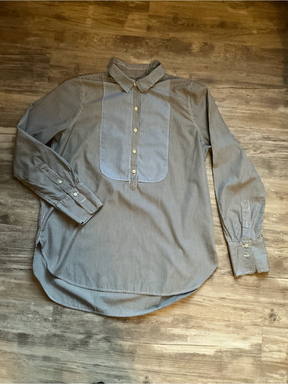 J. Crew Navy/Blue and White Pinstripe Bib-Front Shirt